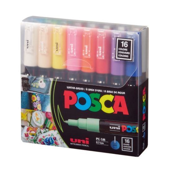 Poza cu Marker UNI Posca PC-1M, varf rotund, 0.7mm, set 16 culori