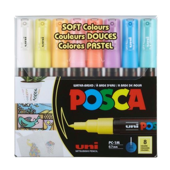 Poza cu Marker UNI Posca PC-1M, varf rotund, 0.7mm, set 8 culori pastel