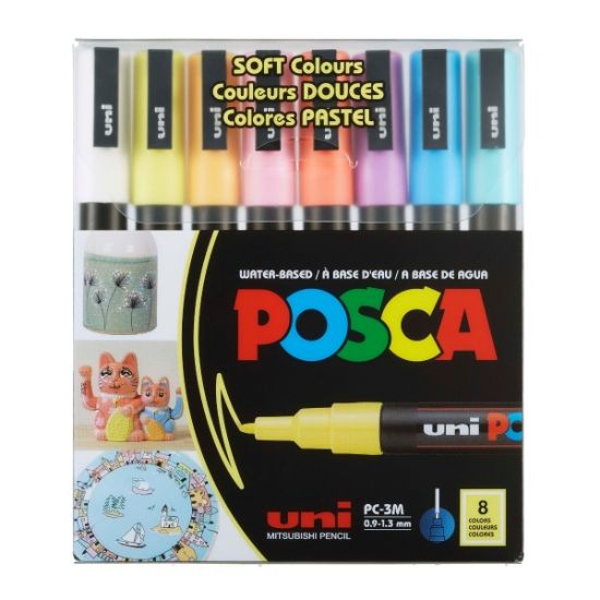 Poza cu Marker UNI Posca PC-3M, varf rotund, 0.9-1.3mm, set  8 culori pastel