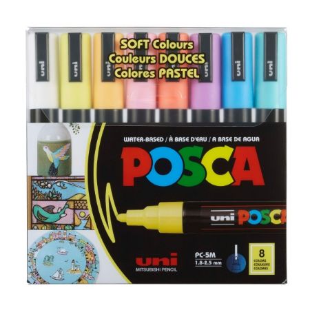 Poza cu Marker UNI Posca PC-5M, varf rotund, 1.8-2.5mm, set  8 culori pastel