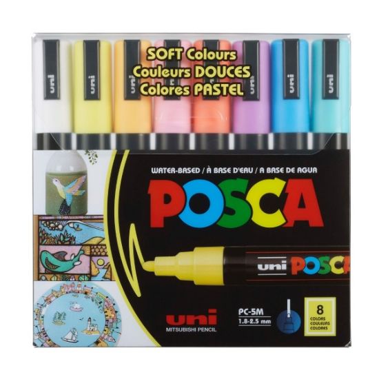 Poza cu Marker UNI Posca PC-5M, varf rotund, 1.8-2.5mm, set  8 culori pastel