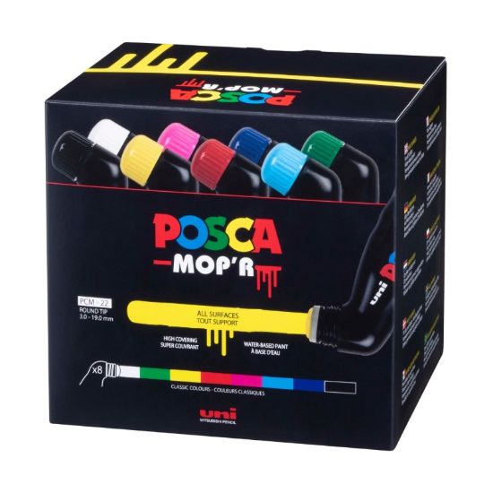 Poza cu Marker UNI Posca Mop'r PCM22, varf rotund buretat, 3.0-19.0mm, set 8 culori
