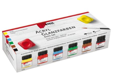 Poza cu Vopsea acrilica glossy Basic Kreul, set 6 buc x 20 ml