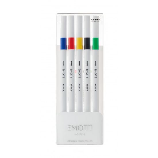 Poza cu Fineliner UNI EMOTT PEM-SY, 0.4mm, NO.1, set 5 culori intense
