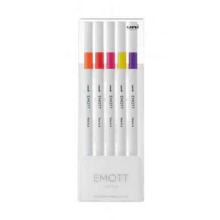 Poza cu Fineliner UNI EMOTT PEM-SY, 0.4mm, NO.2, set 5 culori intense