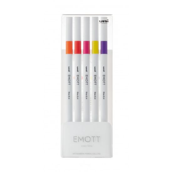 Poza cu Fineliner UNI EMOTT PEM-SY, 0.4mm, NO.2, set 5 culori intense