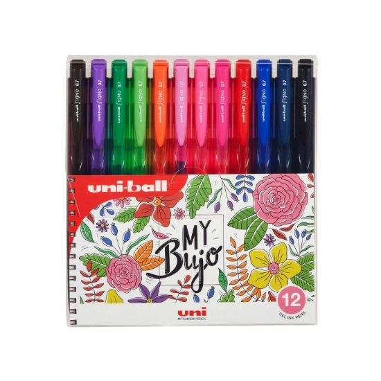 Poza cu Pix cu gel Uni-ball Signo My Bujo UMN-155N, 0.7mm, cu mecanism, corp in culoarea scrisului, set 12 culori intense