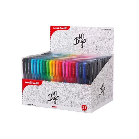 Poza cu Pix cu gel Uni-ball Signo My Bujo UMN-155N, 0.7mm, cu mecanism, corp semitransparent in culoarea scrisului, set 21 culori