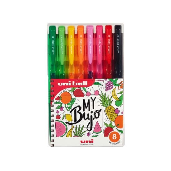 Poza cu Pix cu gel Uni-ball Signo My Bujo UMN-155N, 0.7mm, cu mecanism, corp semitransparent in culoarea scrisului, set 8 culori