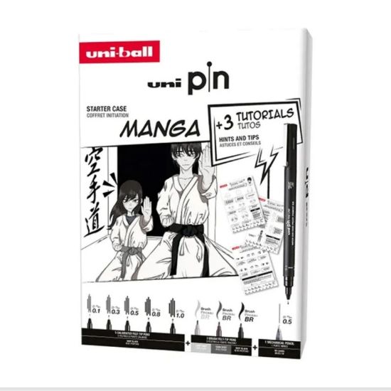 Poza cu Set UNI PIN Manga Starter Case, 8 linere + 1 creion mecanic Shalaku S + 3 sabloane
