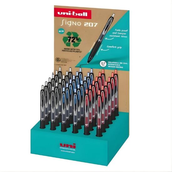 Poza cu Display 36x Pix cu gel si mecanism UNI UMN-207E reciclabil Signo, 0.7mm, 24albastru - 6negru - 6rosu