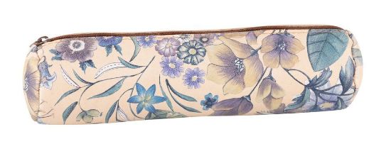Poza cu PENAR TIP ETUI ROTUND OXFORD PIELE NATURALA FLORAL BEJ/ALBASTRU