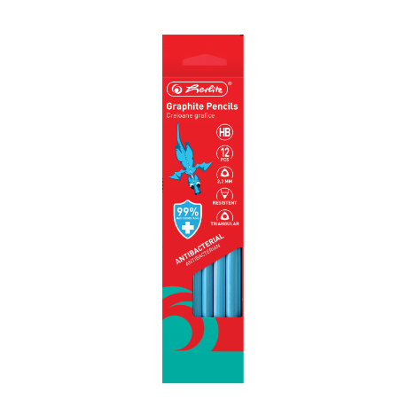 Poza cu CREION GRAFIT HB BACTERIOSTATIC TRIUNGHIULAR CORP ALBASTRU 2.2MM SET12