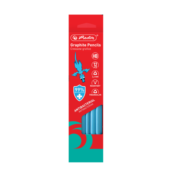 Poza cu CREION GRAFIT HB BACTERIOSTATIC TRIUNGHIULAR CORP ALBASTRU 2.2MM SET12