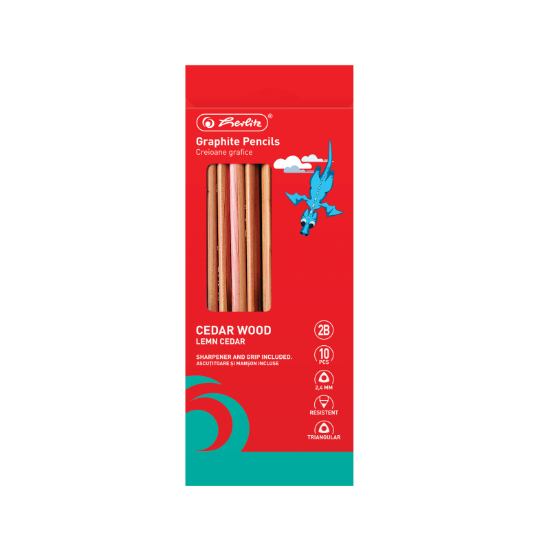 Poza cu CREION GRAFIT 2B LEMN, TRIUNGHIULAR 2.4MM SET10+MANSON/ASCUTITOARE