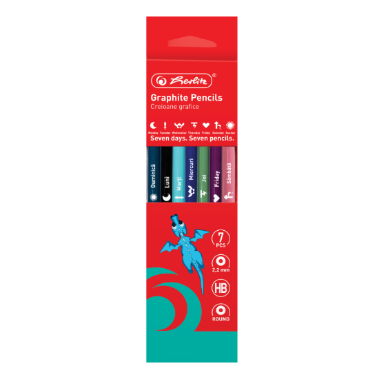 Poza cu CREION GRAFIT HB ZILE SAPTAMANA ROTUND CORP COLORAT 2.2MM SET7