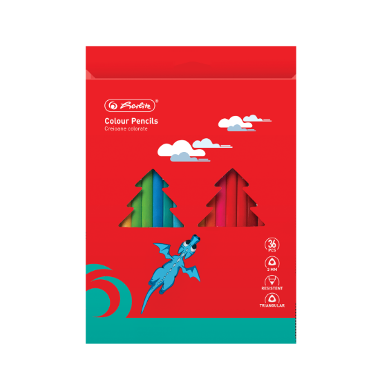 Poza cu CREIOANE COLORATE TRIUNGHIULARE 3MM SET36 2XTAVA PLASTIC