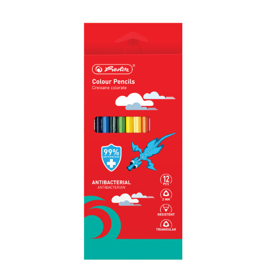 Poza cu CREIOANE COLORATE TRIUNGHIULARE BACTERIOSTATICE 3MM SET12