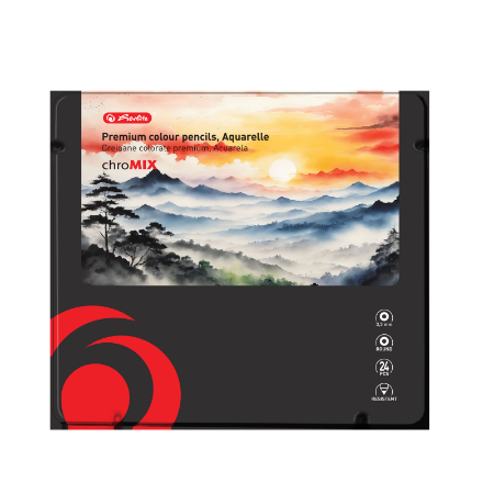 Poza cu CREIOANE COLORATE AQUARELLE ROTUNDE CORP NEGRU 3.3MM SET24+PENSULA CUTIE METAL