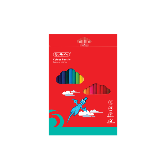 Poza cu CREIOANE COLORATE TRIUNGHIULARE 3MM SET18 TAVA PLASTIC
