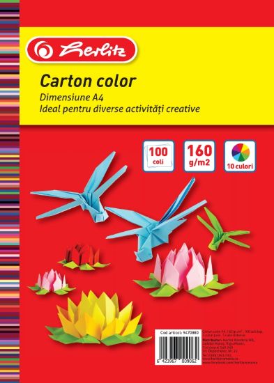 Poza cu CARTON COLOR A4 100F 160G/MP DIVERSE CULORI