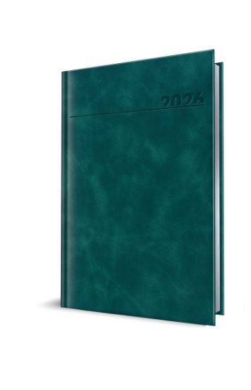 Poza cu AGENDA DATATA A5 352PAG PREMIUM DELUXE CHIA COPERTA PIELE SINTETICA VERDE PETROL FOLIO ARGINTIU 2026