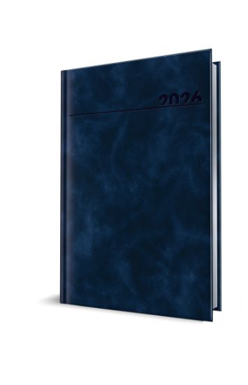 Poza cu AGENDA DATATA A5 352PAG PREMIUM DELUXE CHIA COPERTA PIELE SINTETICA BLEUMARIN FOLIO ARGINTIU 2026