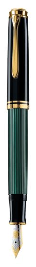 Poza cu STILOU SOUVERAN M600 EF PENITA AUR 14K+ACCESORII PLACATE AUR NEGRU/VERDE