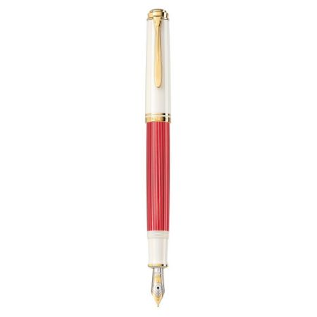 Poza cu STILOU SOUVERAN M600 EF ED SP RED WHITE PENITA AUR 14K+ACCESORII PLACATE AUR ROSU/ALB CUTIE CADOU