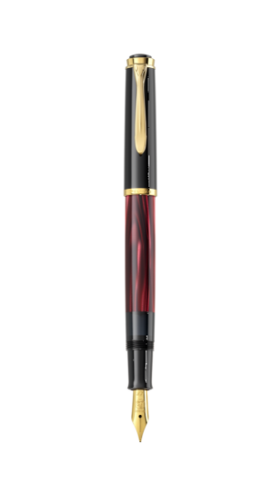Poza cu STILOU CLASSIC M200 F EDITIE SPECIALA RED MARBLED PENITA OTEL+ACCESORII PLACATE AUR NEGRU/ROSU CUTIE CADOU