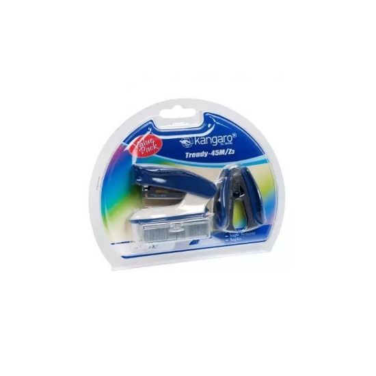 Poza cu Capsator Kangaro TRENDY-45M/Z3, 24/6, 15coli, albastru, blister (+ decapsator, + capse 24/6)
