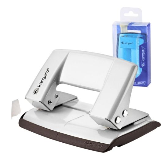 Poza cu Perforator Kangaro AION-10G/S, 10 coli, metalic, alb metalizat, blister