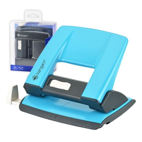 Poza cu Perforator Kangaro AION-20/S, 20 coli, metalic, albastru turqoise, blister